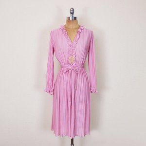 Vintage 70s 80s Pink Pin Pleat Dress / S